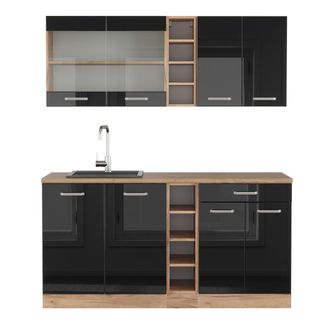 Vicco Cocina Vers&aacute;til R-line, Roble Negro/dorado De Alto Brillo, 160 Cm, Et Roble