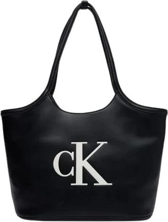 Calvin Klein Signature Monogram Laptop Tote Bag - Dames - Shoppers - Zwart - ONE Size - Tassen