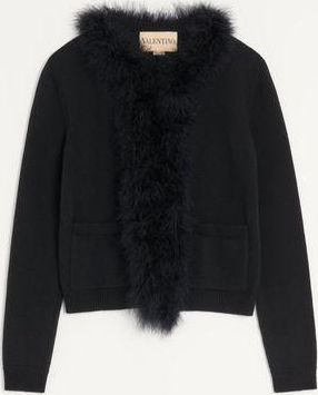Valentino Cardigan In Lana Con Piume Donna NERO XL
