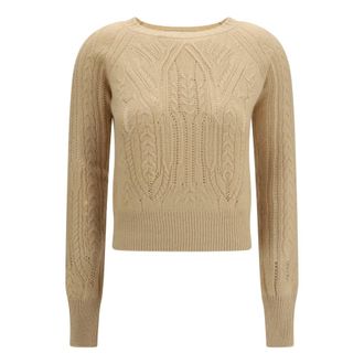 Ermanno Scervino Maglione in cashmere a maniche lunghe con trecce e trafori - - Knitwear - Donna - Beige - S