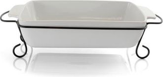 Gibson Home 2 Piece Rectangle 15.5 Inch Stoneware Bakeware with Metal Rack in White at Nordstrom