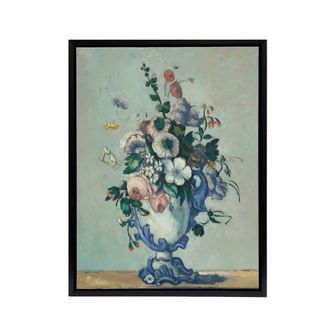 Artery8 Flowers in a Rococo Vase Still Life Cezanne Framed Canvas Wall Art in Blue | Size: W24 x H32