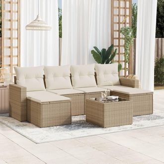 vidaXL Vidaxl - Set Sof&aacute;s De Jard&iacute;n 7 Piezas Y Cojines Rat&aacute;n Sint&eacute;tico Beige