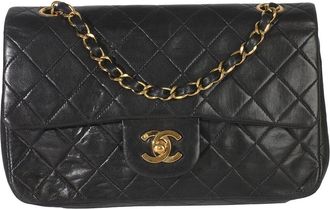 Chanel Black Quilted Leather Medium Classic Double Flap Bag (Authentic Pre-Loved)