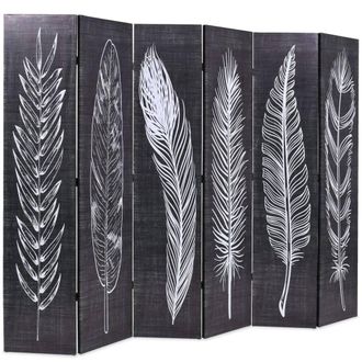 Berkfield Home Folding Room Divider 228x170 cm Feathers Black & White