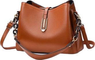 Generic Compatible For Ladies Bucket Bag Large Capacity Commuter Handbag Crossbody PU(Yellowish brown)