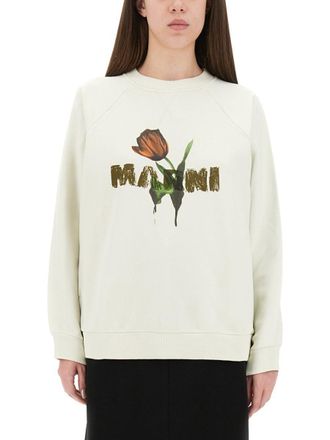 Marni White Cotton Sweatshirt With Tulip Print