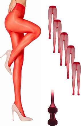 Lechery 5-Pack Glossy Semi-Sheer Opaque Ladder Resistant Party Evening Tights for Women in Red at Nordstrom, Size Large/x-Large