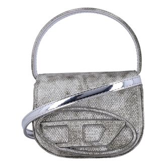 Diesel Handbags, female, Gray, ONE SIZE, Beige Glitter Handbag with Detachable Strap