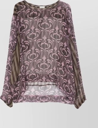 Dries Van Noten asymmetric hem long sleeve patterned top