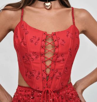 For Love & Lemons Lillian Corset Top In Red
