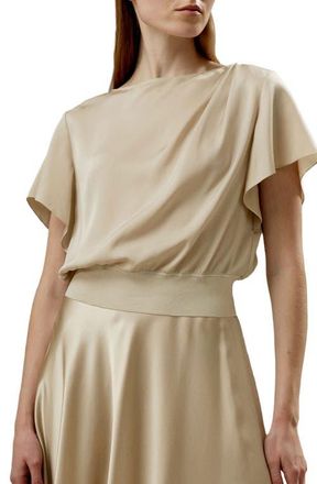 LilySilk Short Rippled Batwing Sleeves Silk Shirt in Cream at Nordstrom, Size Large