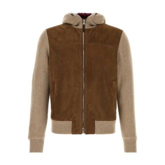 Brunello Cucinelli Bomberjack met capuchon van su&egrave;de en kasjmier - Heren - Leren en Su&egrave;de Jassen - Veelkleurig - S - Kasjmier - Jassen
