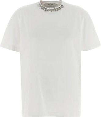 Golden Goose T-shirt met kristallen - Dames - T-shirts - Wit - L - Katoen - Tops