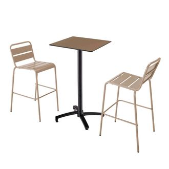Oviala Juego de mesa alta laminada topo y 2 sillas altas topo