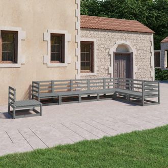 vidaXL Muebles De Jard&iacute;n 8 Piezas Gris Madera De Pino Maciza Vidaxl