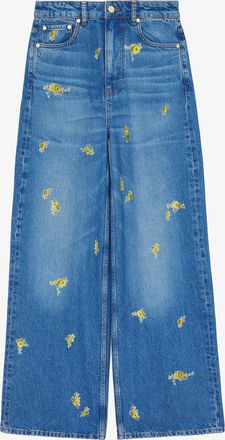 Ganni Blue Lari Jeans Wide in Printed Denim - Size 24W/33L Organic Cotton
