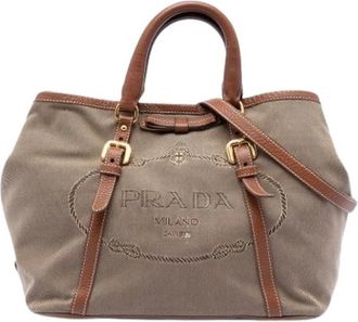 Prada Pre-owned Handbags, female, Beige, Size: ONE SIZE Pre-owned Canvas Handbag
