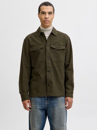 Jack & Jones Langarmhemd JACK & JONES JJEPERFECT MELANGE OVERSHIRT LS SN, Herren, Gr. XL, N-Gr, gr&uuml;n (rosin), Web, Obermaterial: 100% Baumwolle, meliert, relaxed f