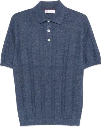 Brunello Cucinelli Ribgebreid poloshirt - Blauw