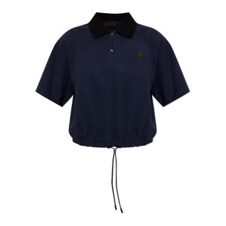 Moncler Polo Shirts, female, Blue, Size: XS Polo with Logo Patch