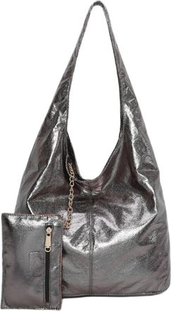 Generic Metallic Hobo Shoulder Bag with Matching Wristlet, Multiple Colours Available Shoulder Bag with Pouch Bag Handbag Ladies Evening Bag UK (Grey)