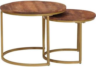 vidaXL Mesas De Caf&eacute; Nido 2 Pcs Madera Maciza De Mango Y Acero Vidaxl