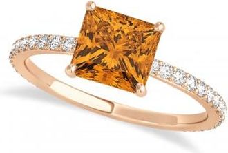 Allurez Princess Citrine & Diamond Hidden Halo Engagement Ring 14k Rose Gold (0.89ct)