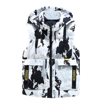 Generic Mens Full Zip Padded Gilet Camouflage Sleeveless Jacket with Hood Mens Quilted Puffer Vest Winter Warm Outdoor Bodywarmer Camo Outerwear Gilets for Me