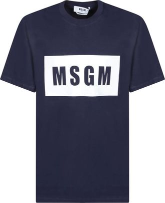 Msgm Msgm, Tops, Heren, Blauw, XS, Katoen, Blauw Logo Print Korte Mouw Tee