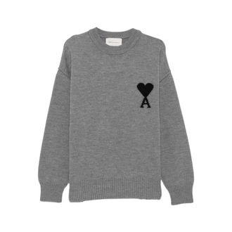 Ami Ami de Coeur trui met ronde hals - Heren - Truien - Grijs - Maat: L Wol