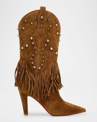 Christian Louboutin 85mm Santia Suede Fringe Booties