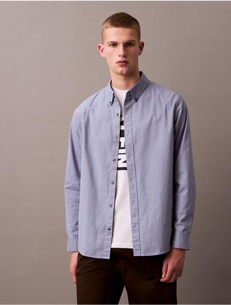 Calvin Klein Mens Solid Oxford Classic Button-Down Shirt - Blue - 2XL