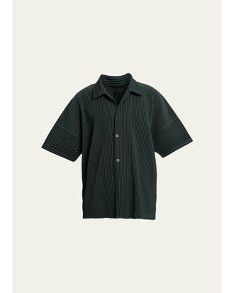Homme Pliss&eacute; Issey Miyake Mens Pleated Short-Sleeve Shirt