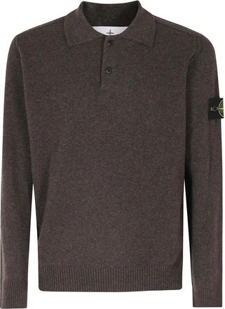 Stone Island Wool Polo Shirt - Heren - Ronde hals truien - Bruin - XL - Wol - Truien & Vesten