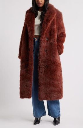Topshop Faux Fur Longline Coat in Burgundy at Nordstrom Rack, Size Medium