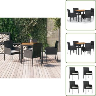 vidaXL The Living Store Set da Pranzo da Giardino 5 pz Nero con Cuscini in Polyrattan - Sedi da giardino
