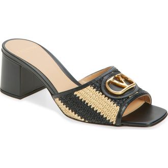 Valentino Garavani VLOGO Slide Sandal in Natural/Black at Nordstrom, Size 10.5Us