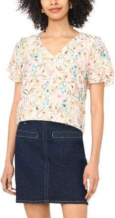 Vince Camuto Print Tulip Sleeve Top in Antique White at Nordstrom, Size X-Small P