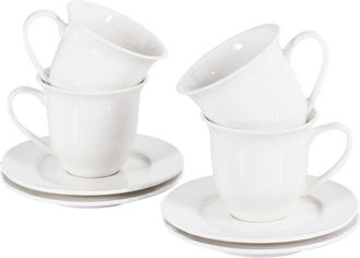 Beliani Beliani - Conjunto De 4 Tazas Con Platillos Para T&eacute; Caf&eacute; Porcelana Acabado Brillante Blanco Elderberry