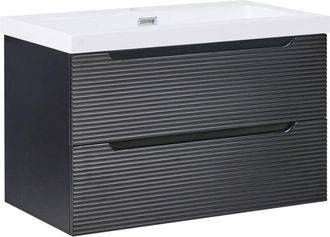 Beliani Mueble De Ba&ntilde;o Suspendido Con Lavabo De Madera Mdf Armario De Ba&ntilde;o 80 Cm Negro Makana