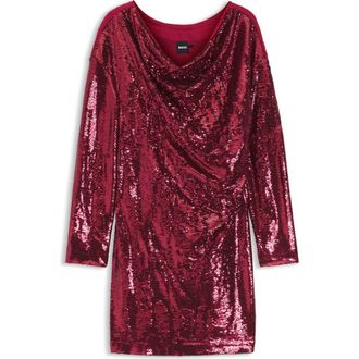 BOSS Ebiba Sequin Long Sleeve Dress in Dk Rd at Nordstrom Rack, Size X-Large