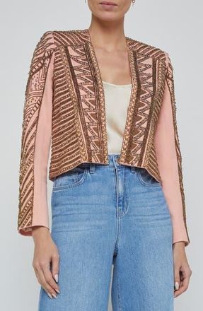 L'agence Deco Beaded Crop Jacket in Pale Coral at Nordstrom Rack, Size 2