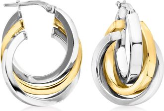 Ross-Simons Italian Sterling Silver and 18kt Gold Over Sterling Interlocking Hoop Earrings