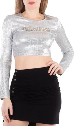 Paco Rabanne Ladies Grey Long-Sleeved Crop Top, Brand Size 34 (US Size 2)