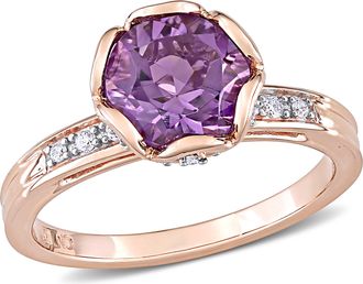 Mimi & Max 1 1/2ct TGW Amethyst and 1/8ct TW Diamond Floral Ring 14k Rose Gold