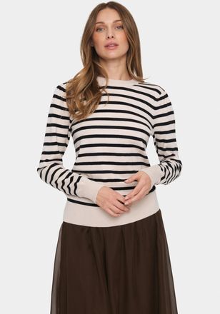 Saint Tropez Rundhalspullover SAINT TROPEZ FikamSZ LS, Damen, Gr. S (36), schwarz, Strick, Obermaterial: 52% Viskose, 28% Polyester, 20% Polyacryl, gestreift, regu