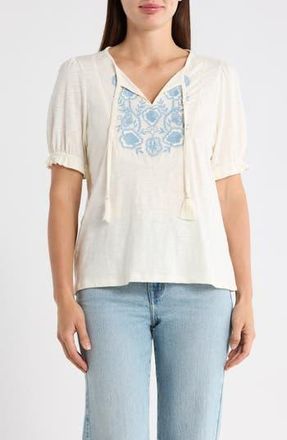 Lucky Brand Embroidered Tie Front Top in Gardneia at Nordstrom Rack, Size X-Small