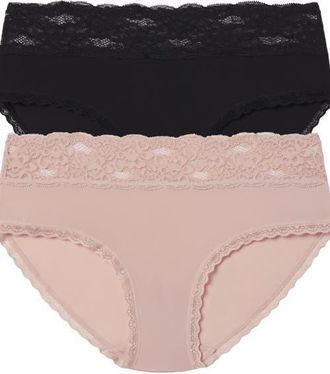 Skarlett Blue Goddess Lace Trim Hipster 2-Pack in Black/romance at Nordstrom, Size X-Large