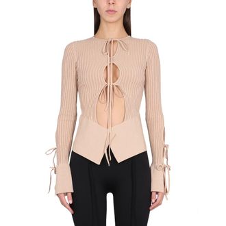 ADĀMO Andrea Adamo Truien & Vesten, Dames, Roze, M, Geribbelde Gebreide Cardigan met Uitgesneden Mouw